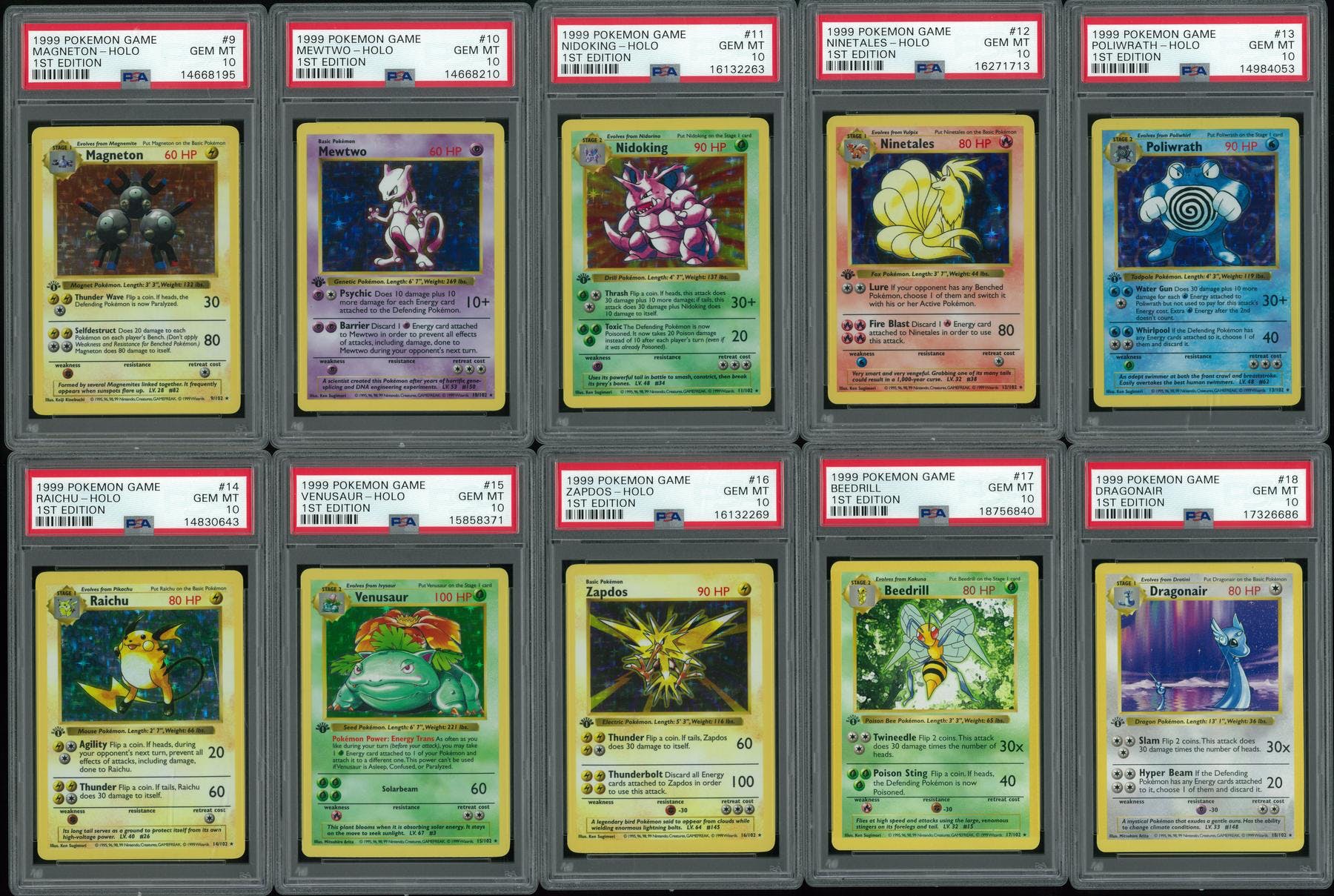 OLD Vintage Pokemon 10 Card LOT 1st Edition Holo Rare Gem Mint PSA Quality.